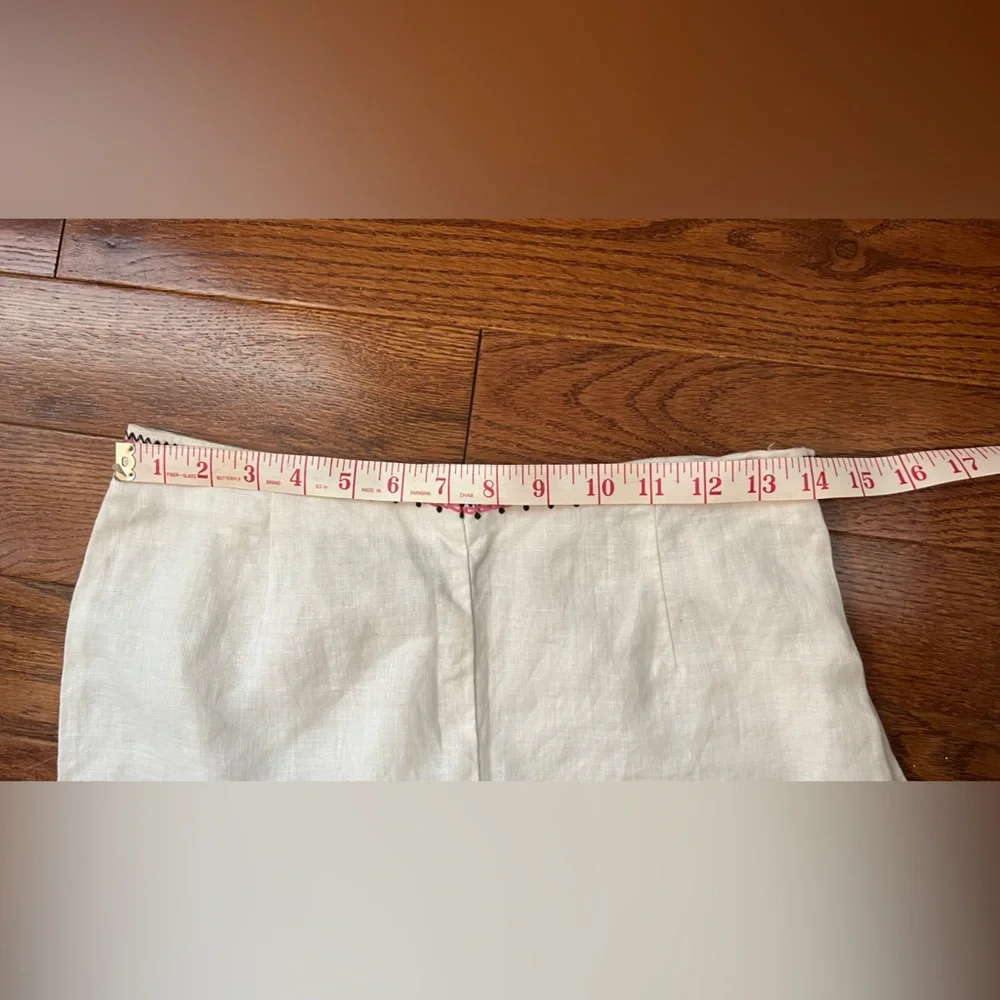 Vintage- Willi Smith White Linen Embroidered Flower Zipper On The Side Sz 4 - Picture 4 of 10